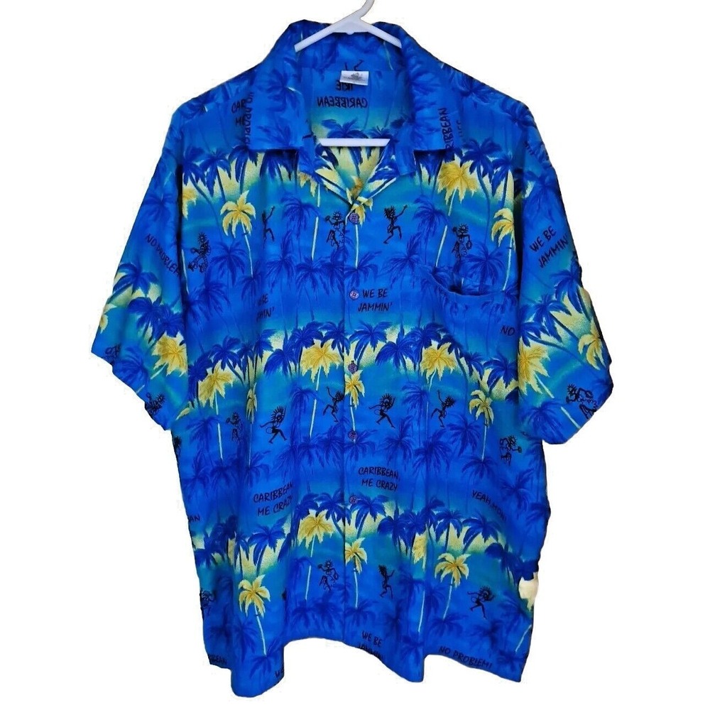 Rima Mens Blue Caribbean‎ All over Print Shirt Short Sleeve Size XL Pre-owned